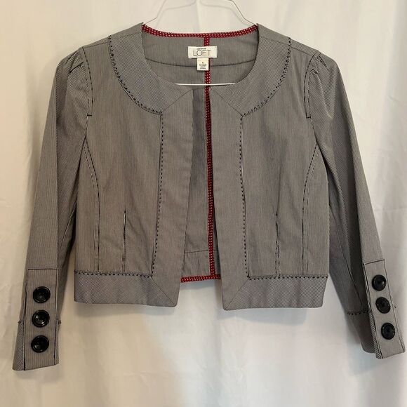 LOFT Gray Blazer with Textured Fabric and Open Front - Picture 4 of 8
